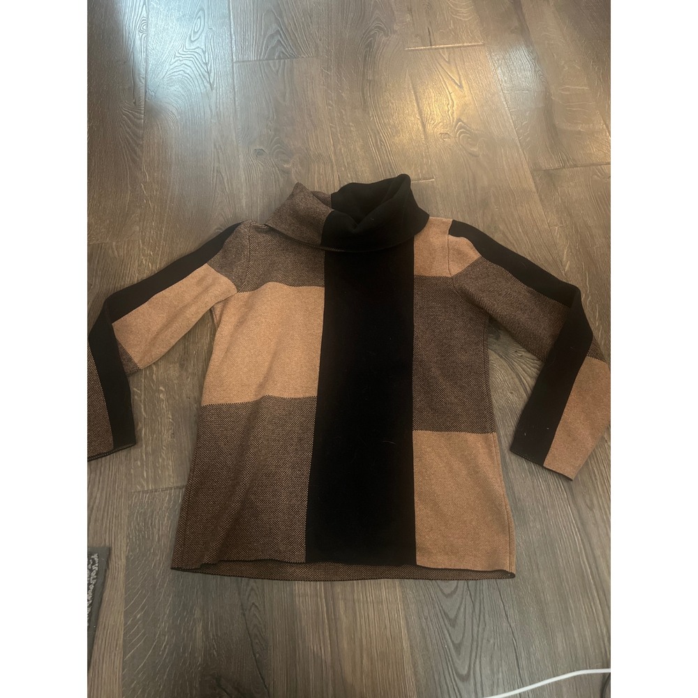 MARBLE‎ Women's Turtleneck Sweater Size M Colorblock Long Sleeve Cotton Blend